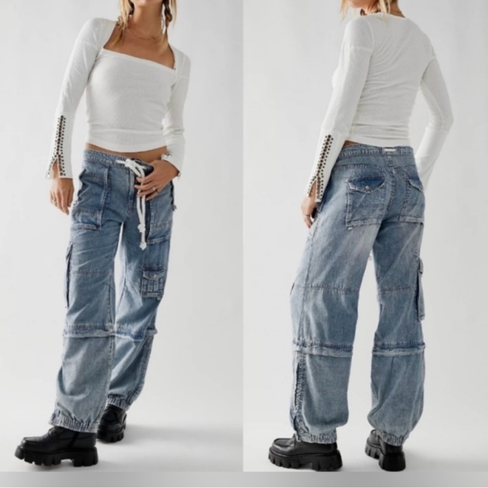 We The Free South Bay Utility Cargo Jeans in Blue Washed denim